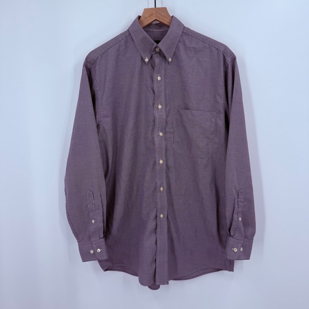 Jos A Bank Traveler's Collection Purple Houndstooth Button Down Shirt Mens M